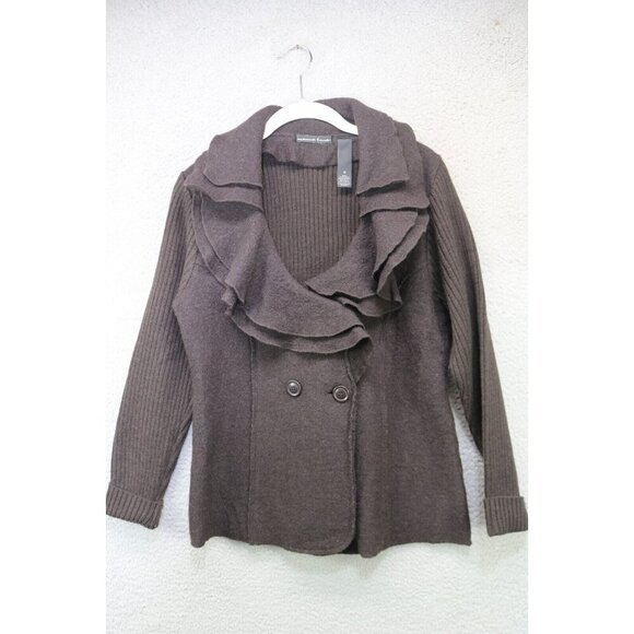 Marina Luna 100% Wool Shell Ruffled Sweater-Size Medium - Picture 1 of 10